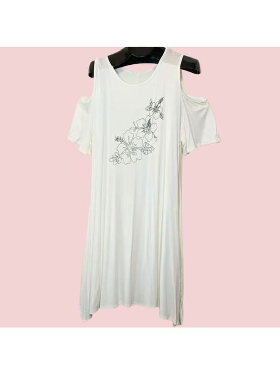 J MODE Dresses & Skirts - J MODE White Black Floral Cold Shoulder Dress or Swim Cover Plus Size 2X NEW